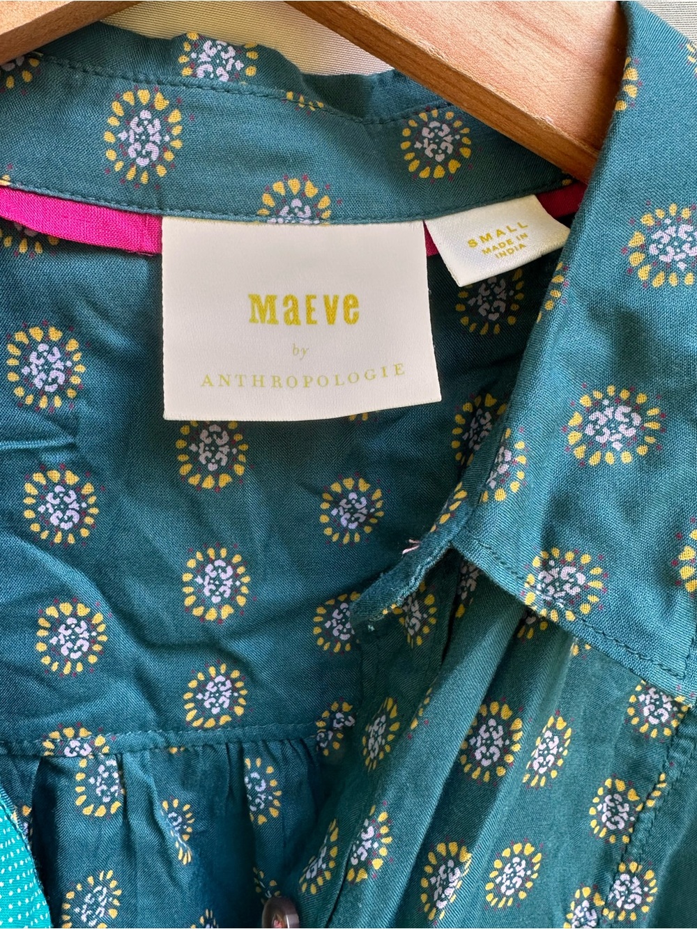 Anthropologie Maeve Teal Printed Button-Down Tunic - Picture 5 of 5